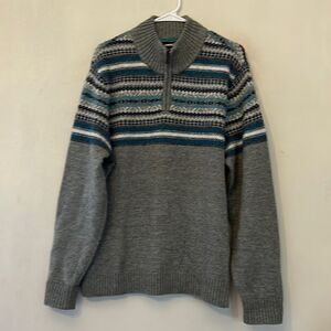 Lands End gray long sleeve patterned quarter zip sweater Size L